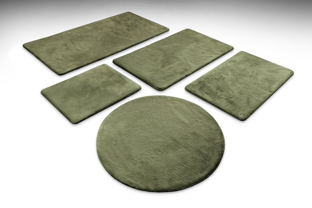 Emil Badteppich oliv grün Hochflor als Set rechteckig