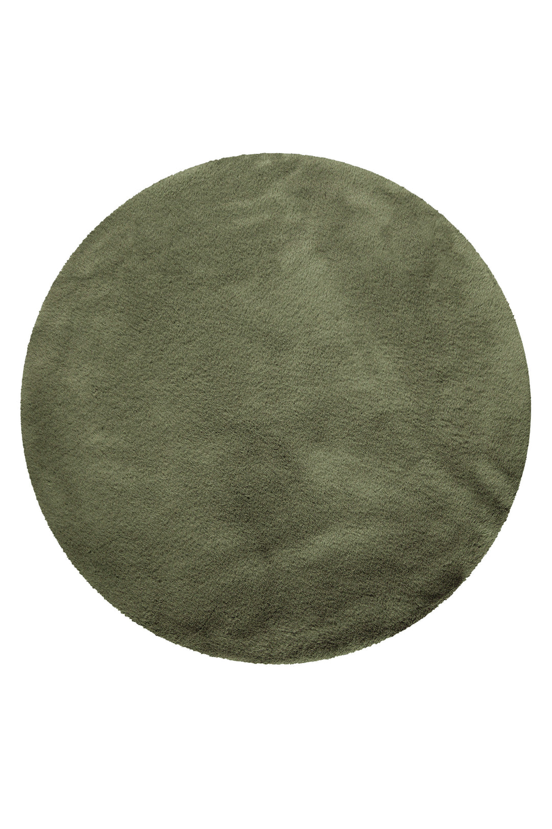 Emil Badteppich oliv grün Hochflor rund Frontansicht