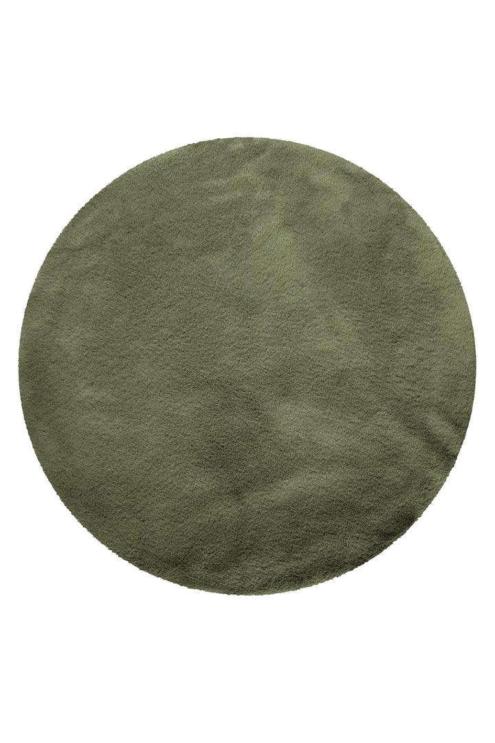 Emil Badteppich oliv grün Hochflor rund Frontansicht