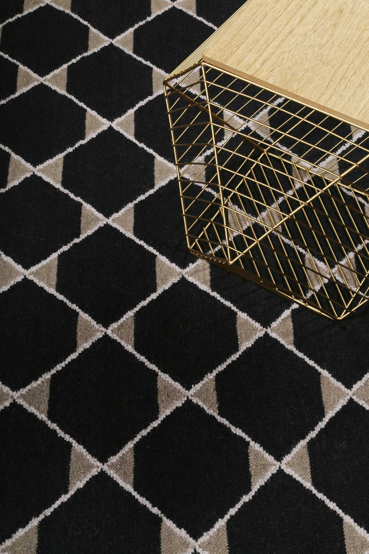 Aaron Kelim Teppich schwarz Kurzflor rechteckig