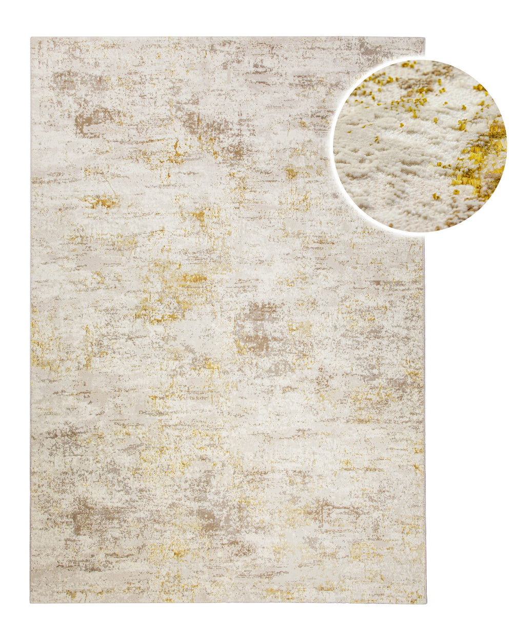 Esprit Feel Vintage 2.0 Teppich Creme Gold rechteckig, Draufsicht mit Detailausschnitt der strukturierten Oberfläche mit goldenen Akzenten