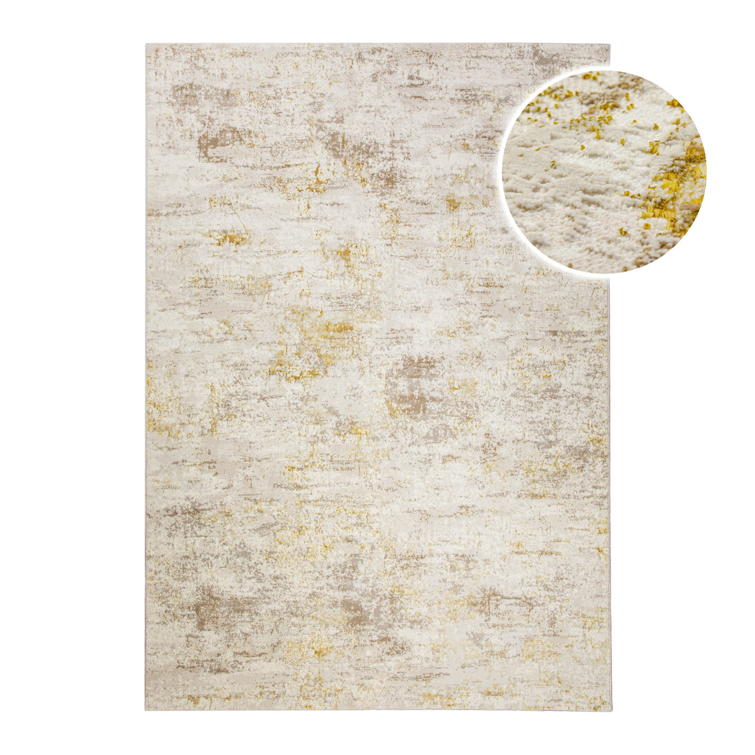 Esprit Feel Vintage 2.0 Teppich Creme Gold rechteckig, Draufsicht mit Detailausschnitt der strukturierten Oberfläche mit goldenen Akzenten