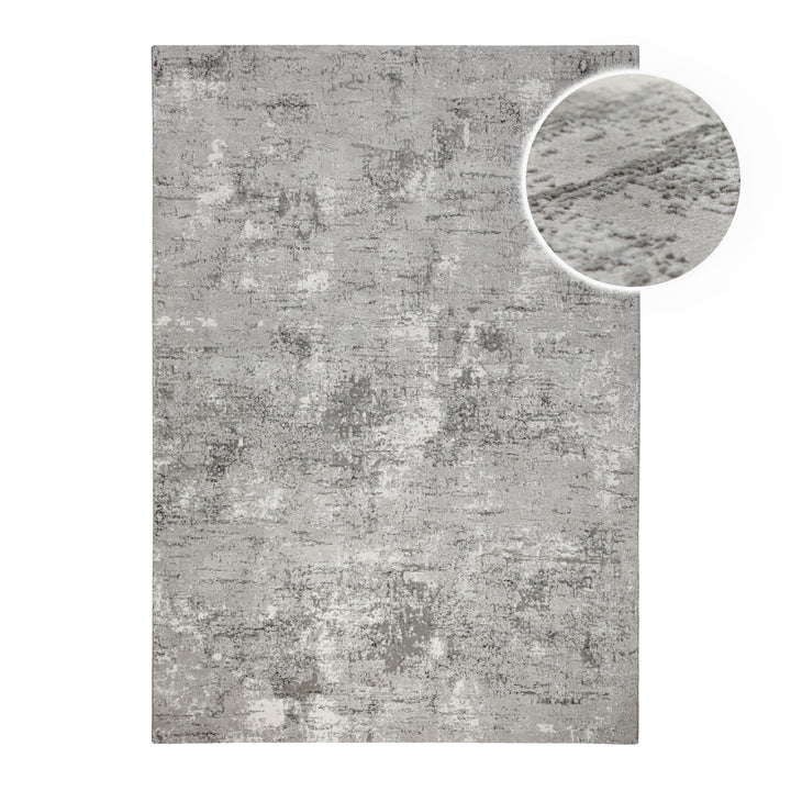 Esprit Feel Vintage 2.0 Teppich Grau Silber rechteckig, Draufsicht mit Detailausschnitt der strukturierten Vintage-Oberfläche