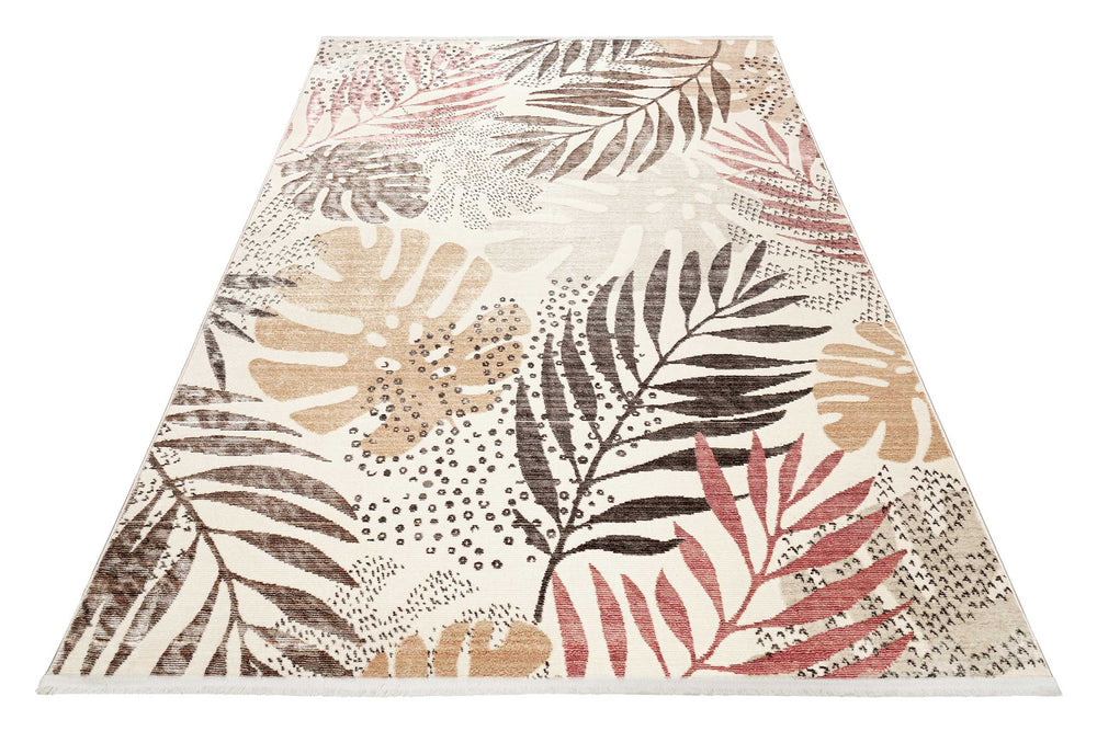 Florence Teppich beige braun rot Kurzflor rechteckig