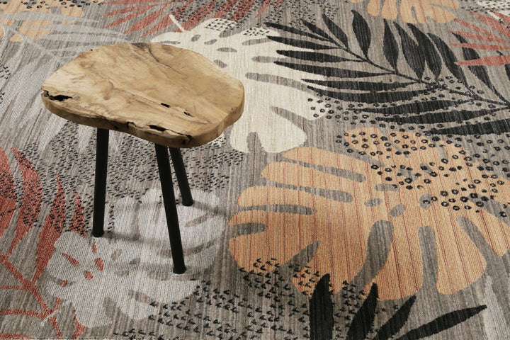 Florence Teppich grau beige rot Kurzflor rechteckig