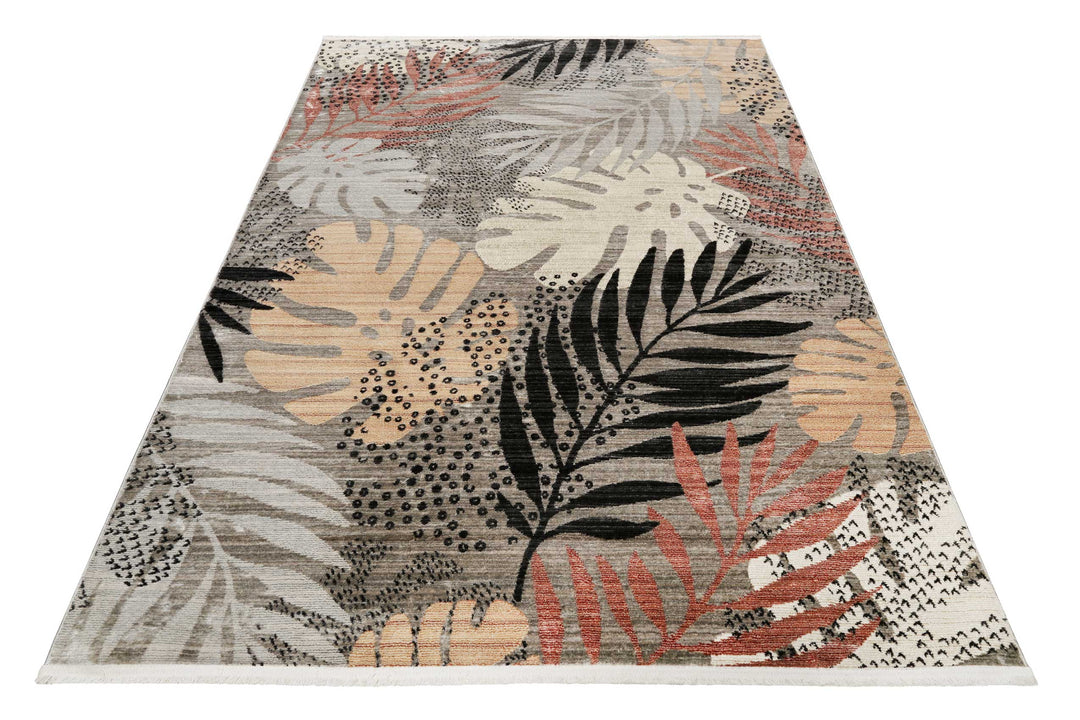 Florence Teppich grau beige rot Kurzflor rechteckig