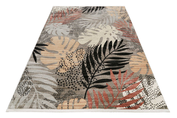 Florence Teppich grau beige rot Kurzflor rechteckig