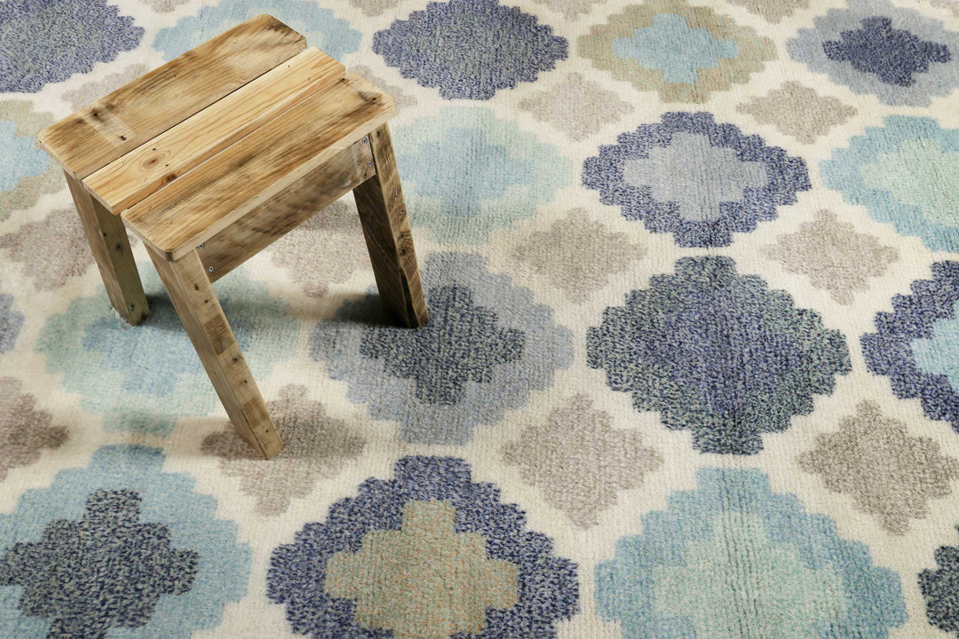 Nilas Haute Kelim Teppich blau Kurzflor rechteckig