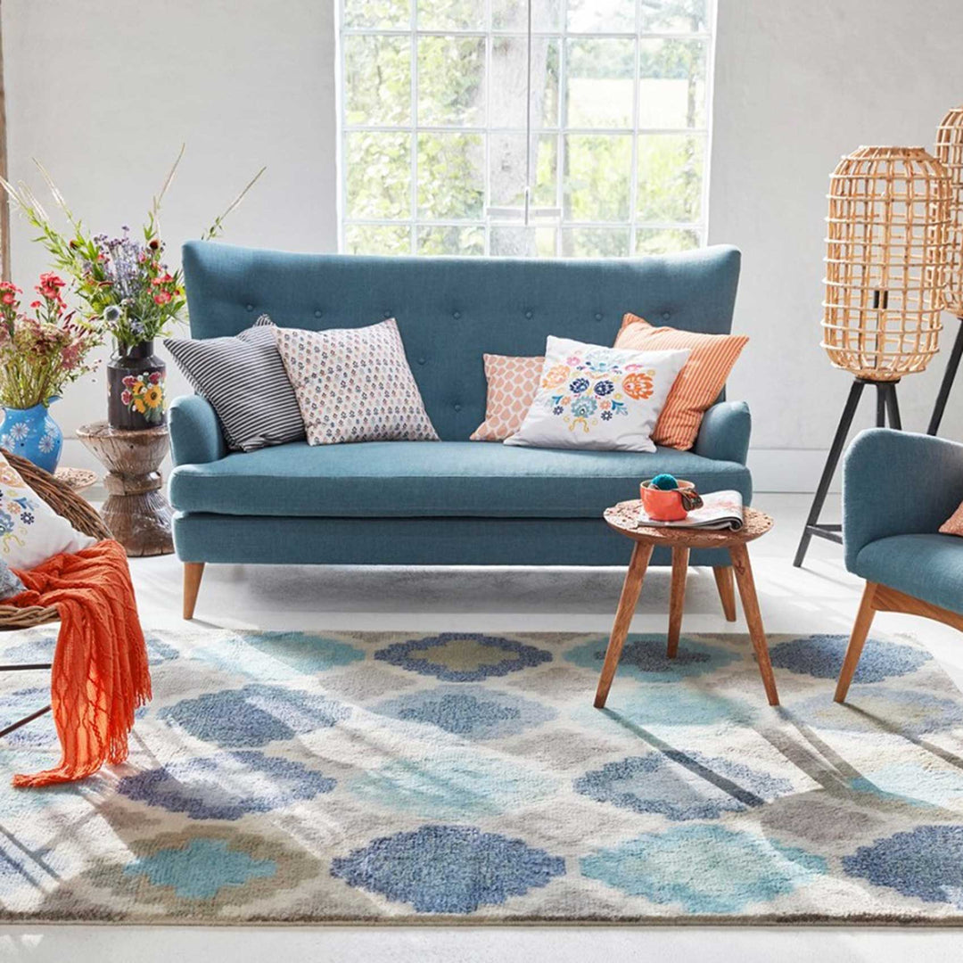 Nilas Haute Kelim Teppich blau Kurzflor rechteckig