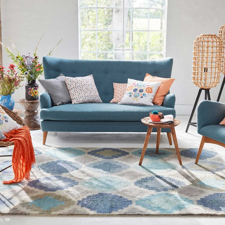 Nilas Haute Kelim Teppich blau Kurzflor rechteckig