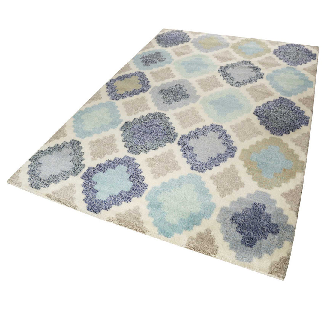 Nilas Haute Kelim Teppich blau Kurzflor rechteckig