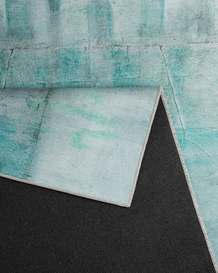 Esprit Flachgewebeteppich Blau Multi "Maui", Nahaufnahme der Musterstruktur an der Teppichecke