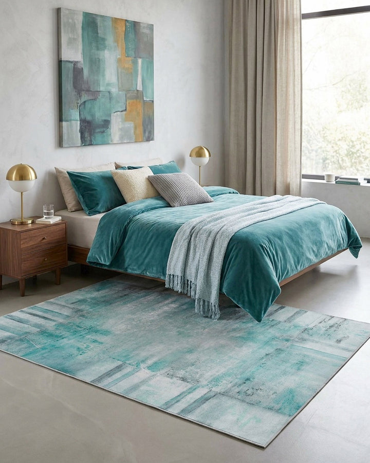 Esprit Flachgewebeteppich Blau Multi "Maui" als Raumbild in hellem Wohnambiente