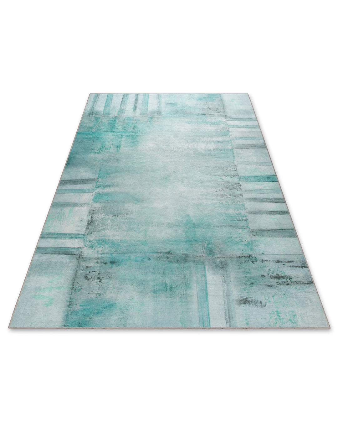 Esprit Flachgewebeteppich Blau Multi "Maui" in Schrägansicht, gesamte Teppichfläche sichtbar