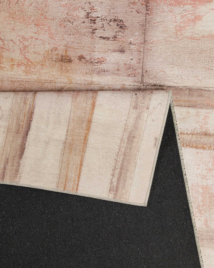 Esprit Flachgewebeteppich Beige Rot "Maui", Detailansicht der Webstruktur und Kantenverarbeitung