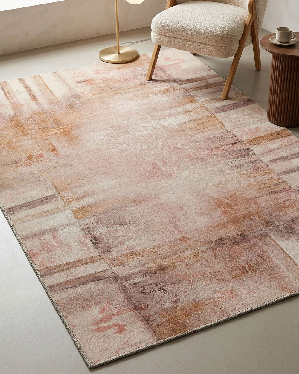 Esprit Flachgewebeteppich Beige Rot "Maui", Rauminszenierung in modernem Wohnzimmer