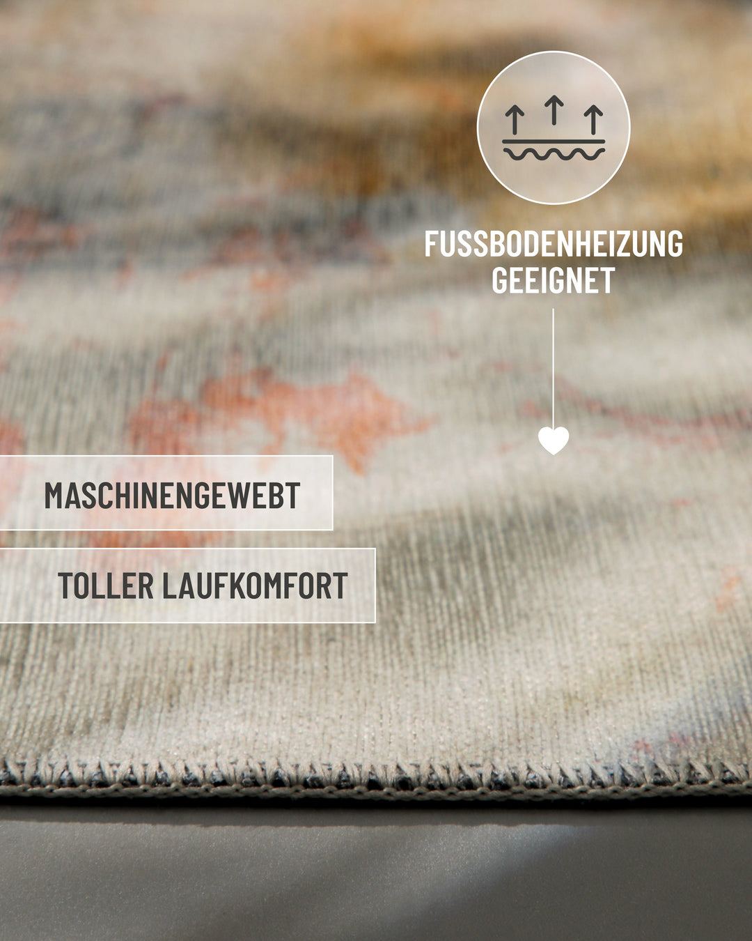 Esprit Flachgewebeteppich Multi "Maui", Nahaufnahme der Oberfläche mit Hinweis auf Fußbodenheizungseignung