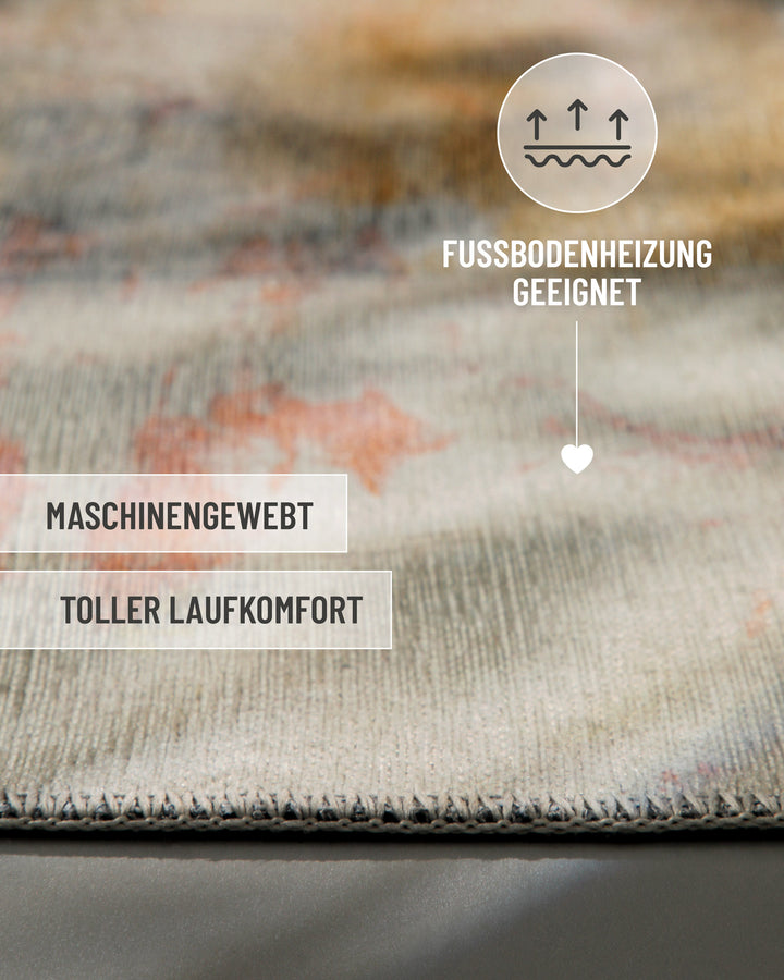 Esprit Flachgewebeteppich Multi "Maui", Nahaufnahme der Oberfläche mit Hinweis auf Fußbodenheizungseignung