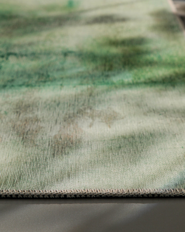 Esprit Flachgewebeteppich Grün Multi "Maui", Detailansicht der Kante und Musterfarben