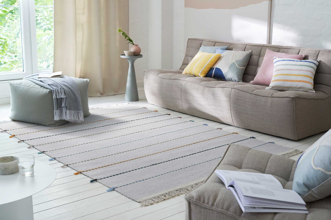 Lina Teppich grau bunt Kurzflor rechteckig