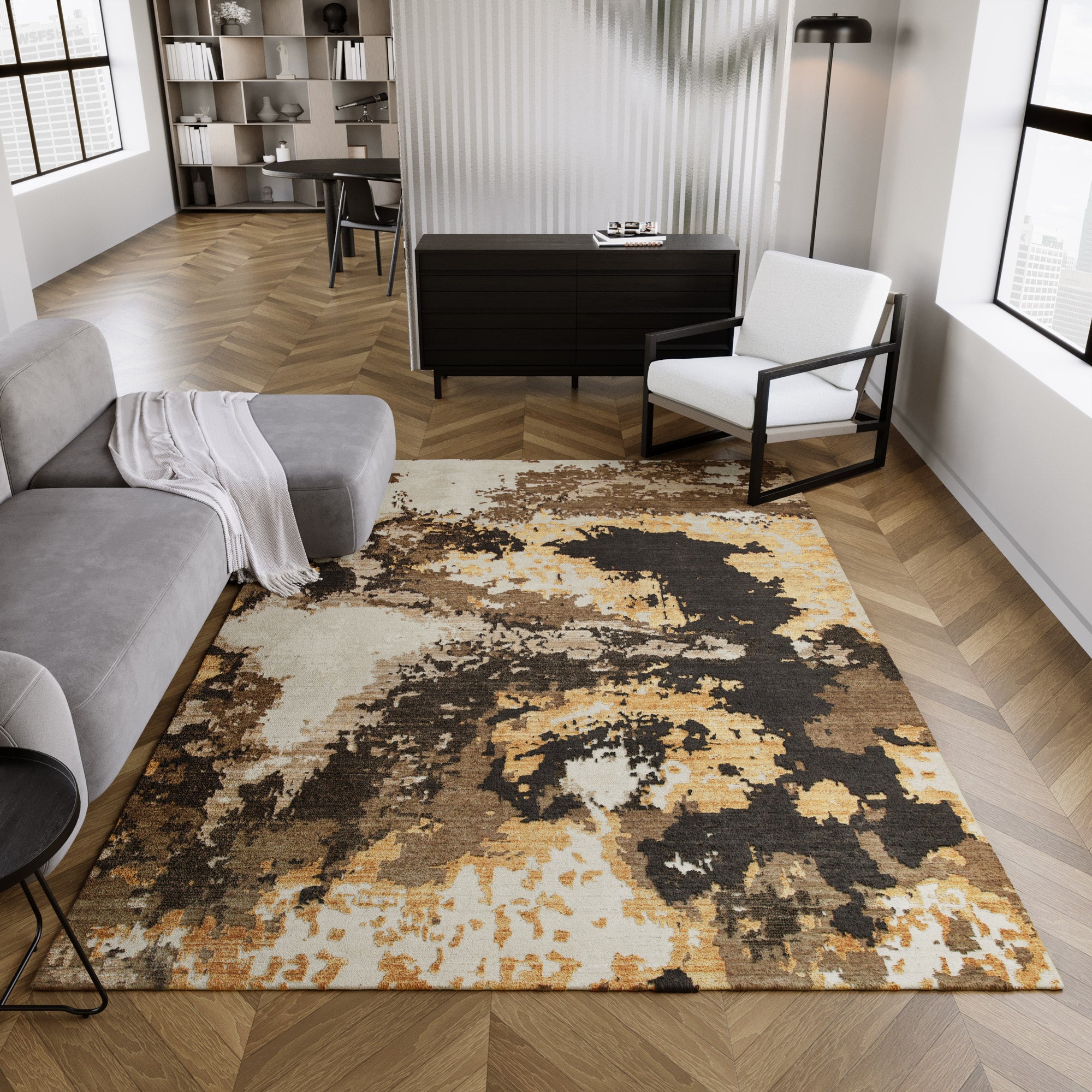 Manhattan Teppich gold Kurzflor rechteckig