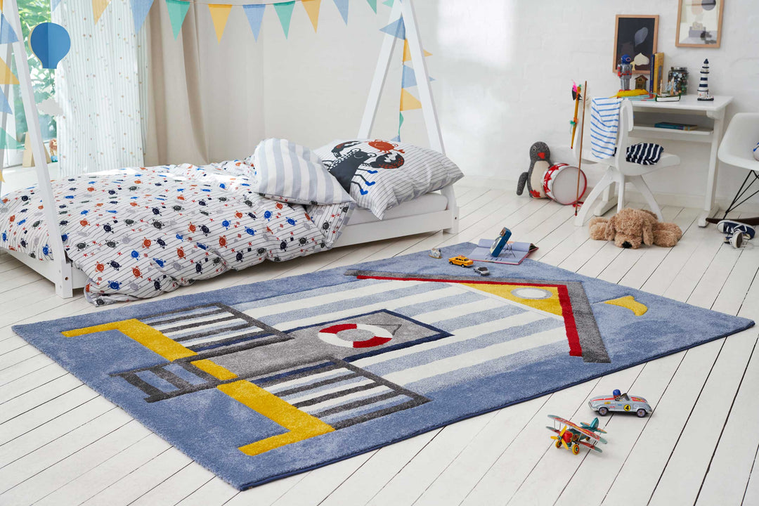 Sea Castle Teppich blau Kurzflor rechteckig