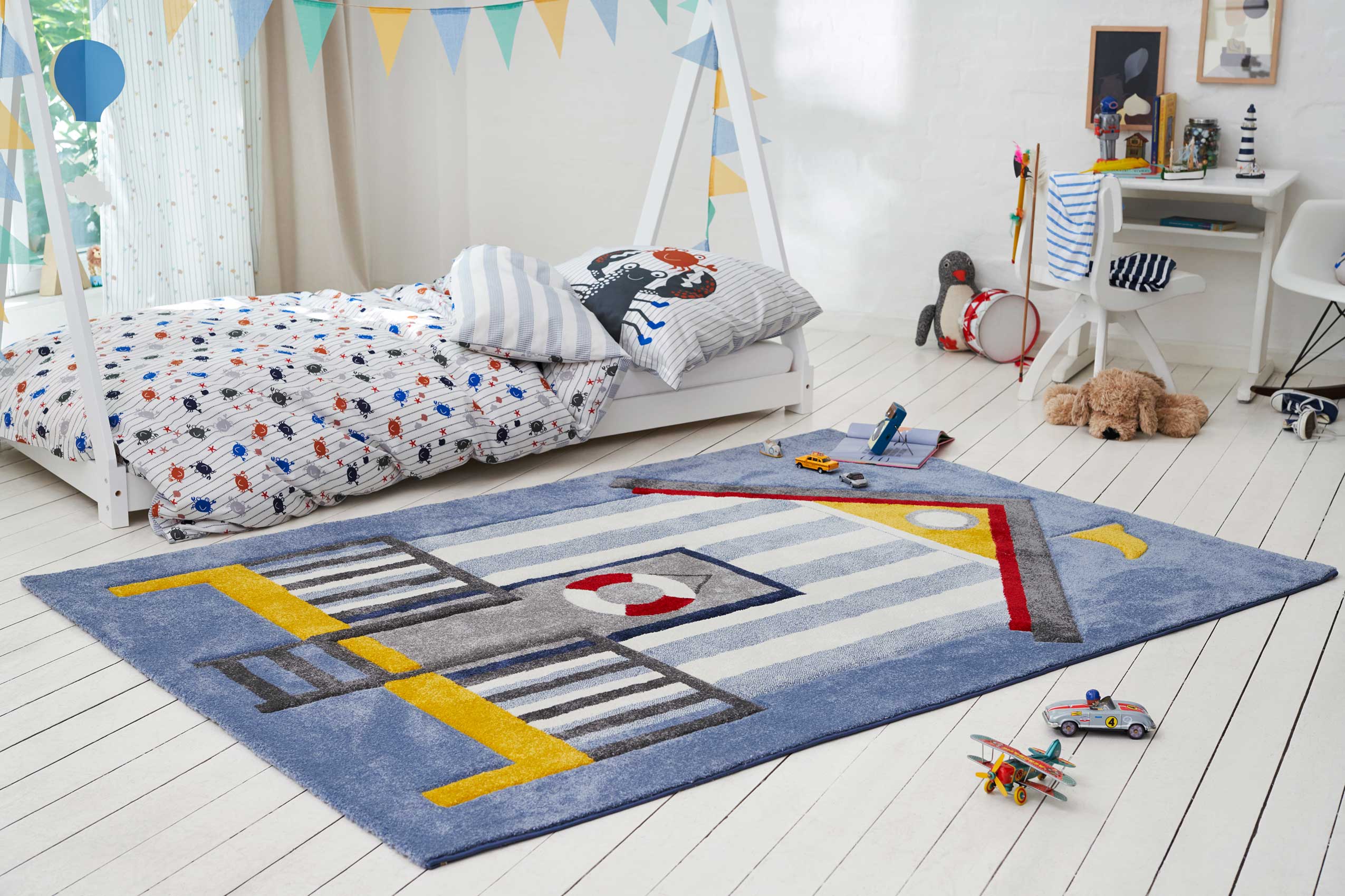 Sea Castle Teppich blau Kurzflor rechteckig