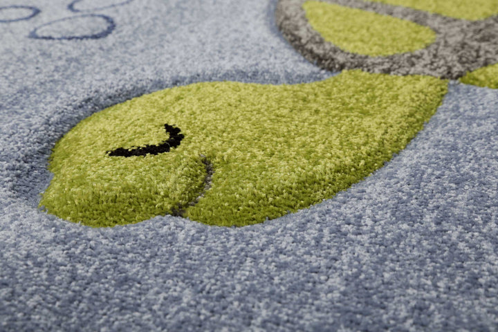 Turtle Teppich blau grün Kurzflor rechteckig
