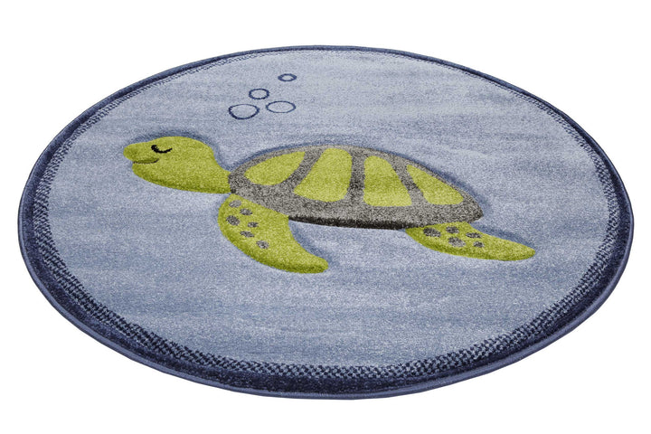 Turtle Teppich blau grün Kurzflor rechteckig