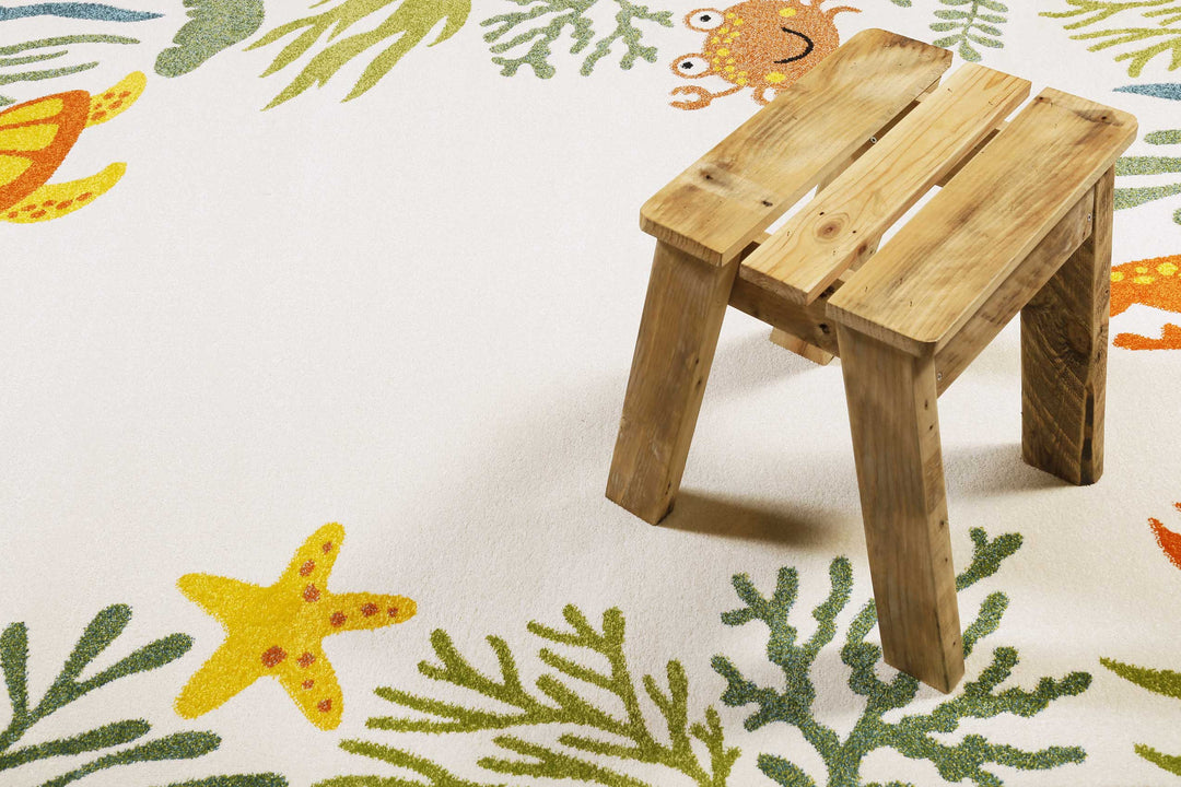 Waterworld Teppich beige bunt Kurzflor rechteckig