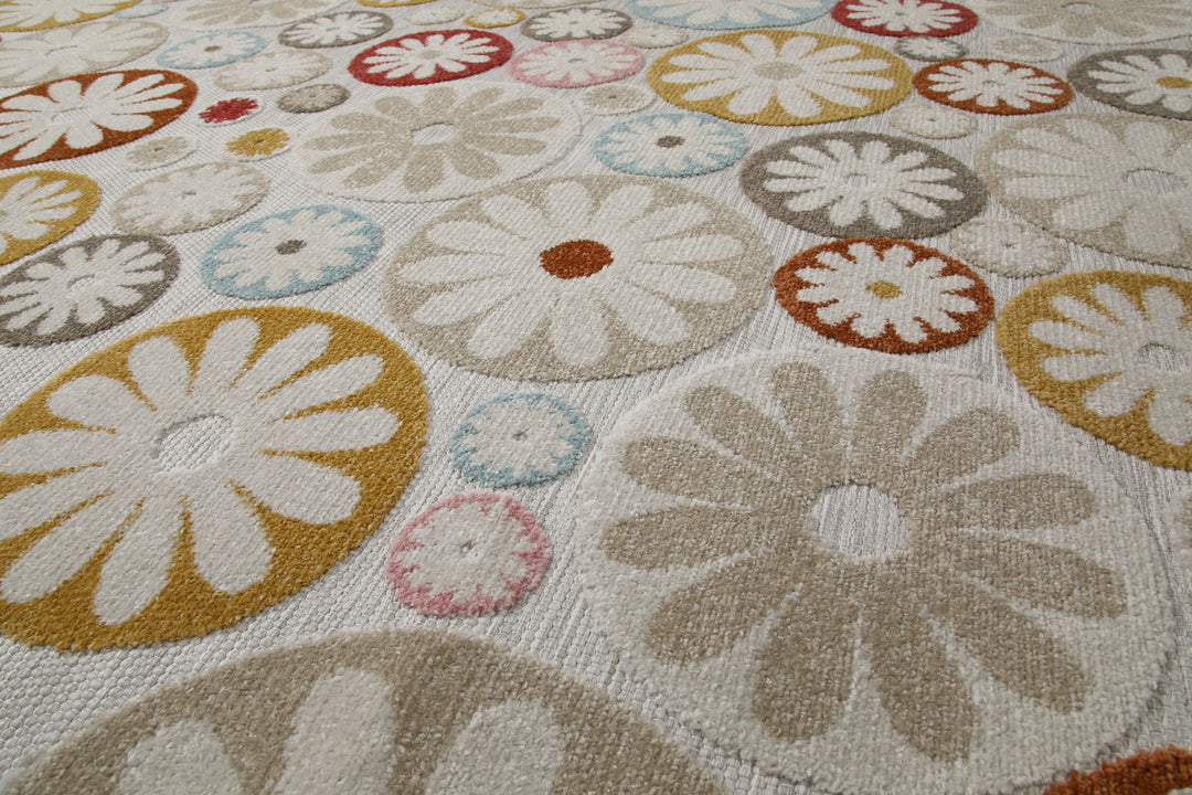 Flowerdrops Outdoor beige Kurzflor rechteckig