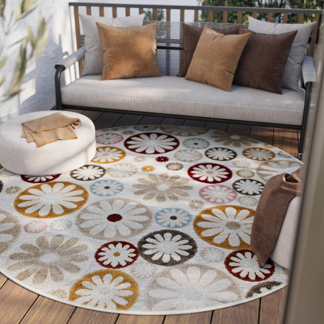 Flowerdrops Outdoor beige Kurzflor rund