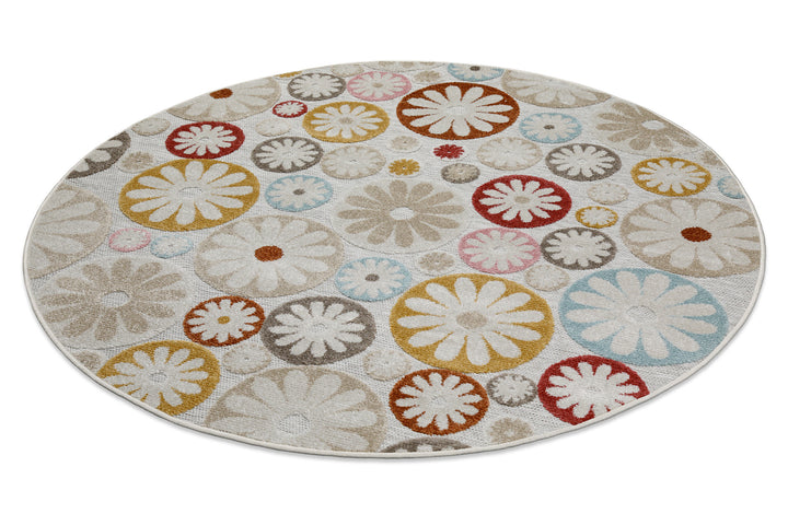 Flowerdrops Outdoor beige Kurzflor rund