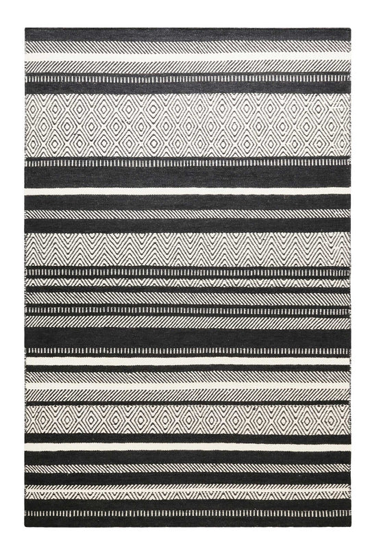 Tapis kilim noir et beige en laine « Dijon » Green Looop