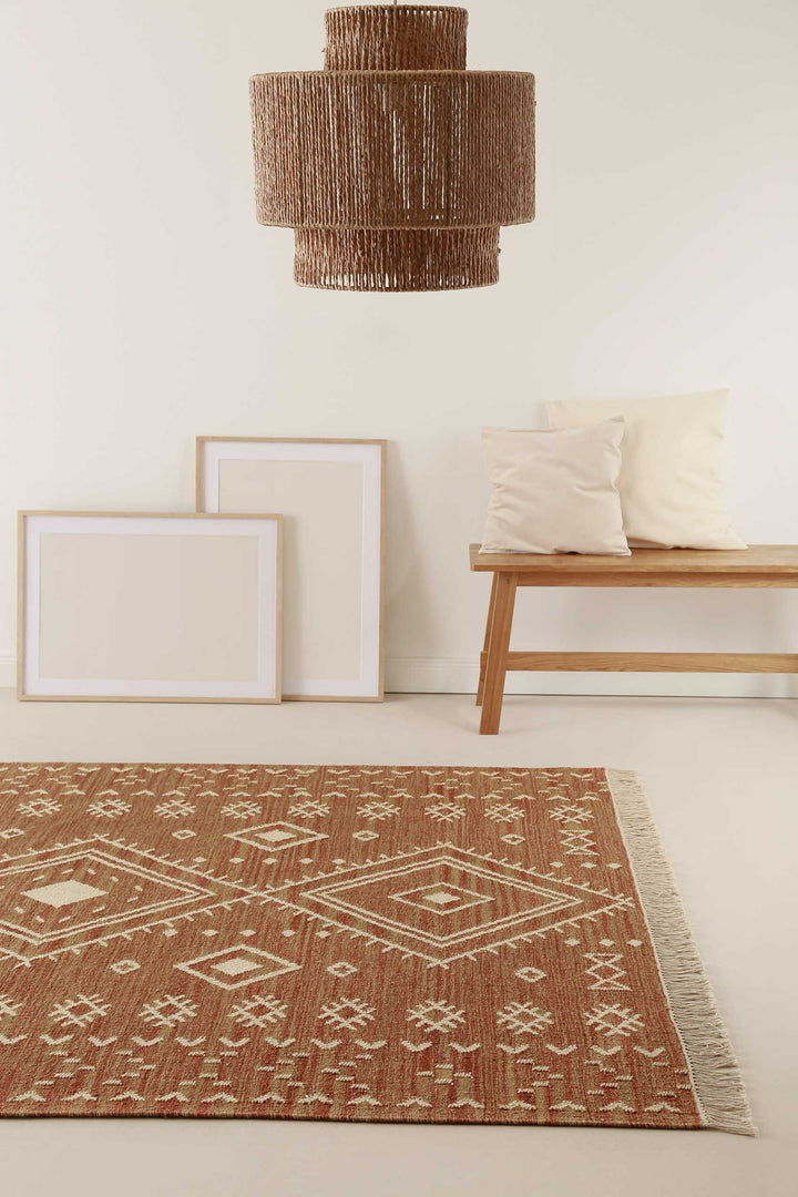 Monaco Teppich braun rot Kurzflor rechteckig