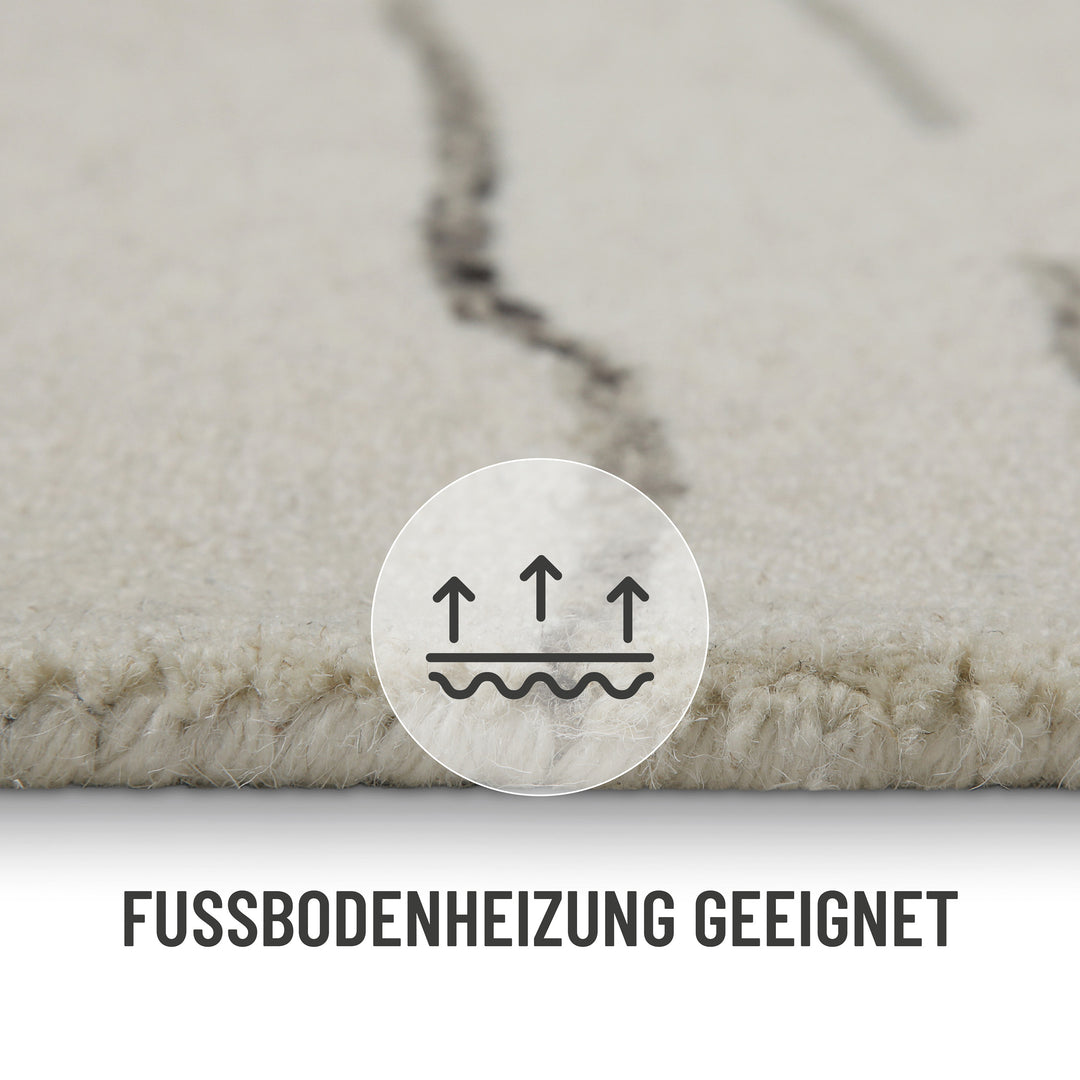 Kurzflor Teppich Creme Weiß aus Schurwolle "Hamptons ELEVEN" WECONhome
