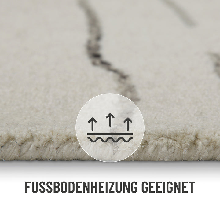 Kurzflor Teppich Creme Weiß aus Schurwolle "Hamptons ELEVEN" WECONhome