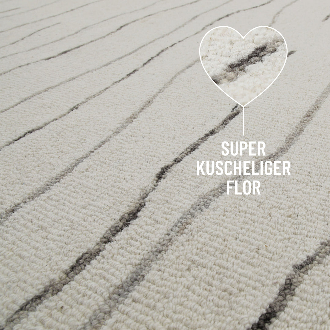 Kurzflor Teppich Creme Weiß aus Schurwolle "Hamptons ELEVEN" WECONhome