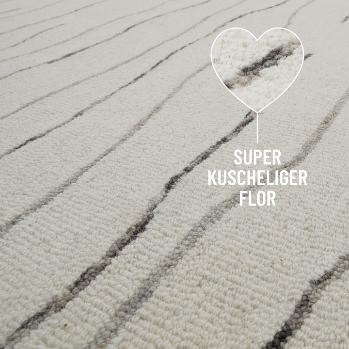 Kurzflor Teppich Creme Weiß aus Schurwolle "Hamptons ELEVEN" WECONhome
