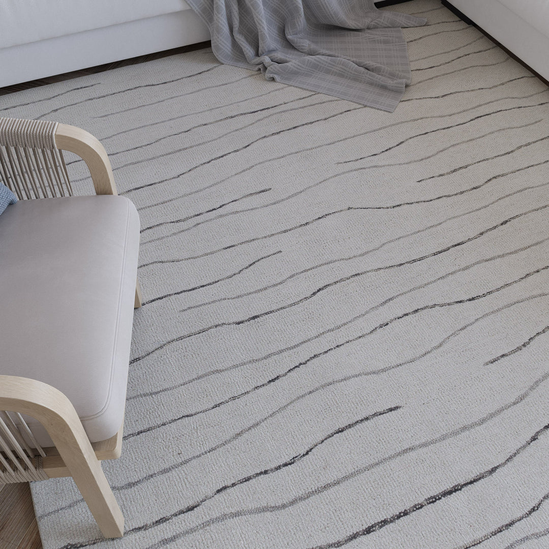Kurzflor Teppich Creme Weiß aus Schurwolle "Hamptons ELEVEN" WECONhome