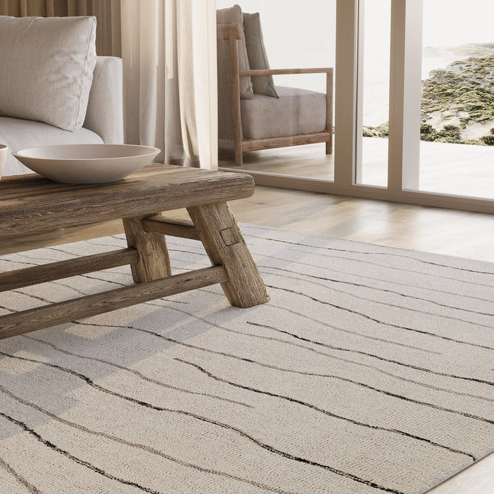 Kurzflor Teppich Creme Weiß aus Schurwolle "Hamptons ELEVEN" WECONhome