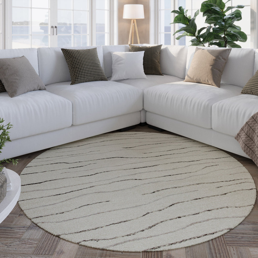 Kurzflor Teppich Rund Creme Weiß aus Schurwolle "Hamptons ELEVEN" WECONhome