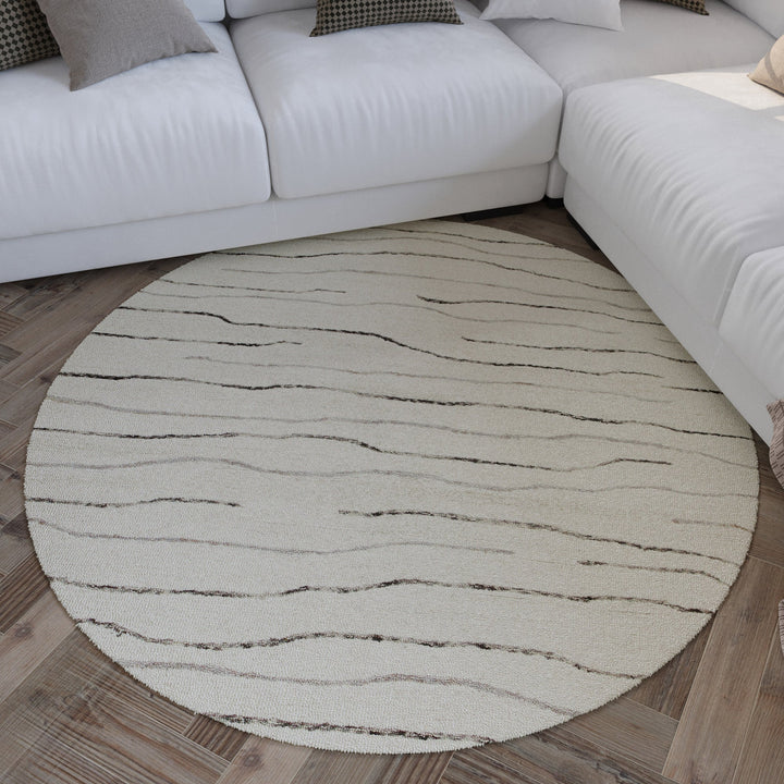 Kurzflor Teppich Rund Creme Weiß aus Schurwolle "Hamptons ELEVEN" WECONhome