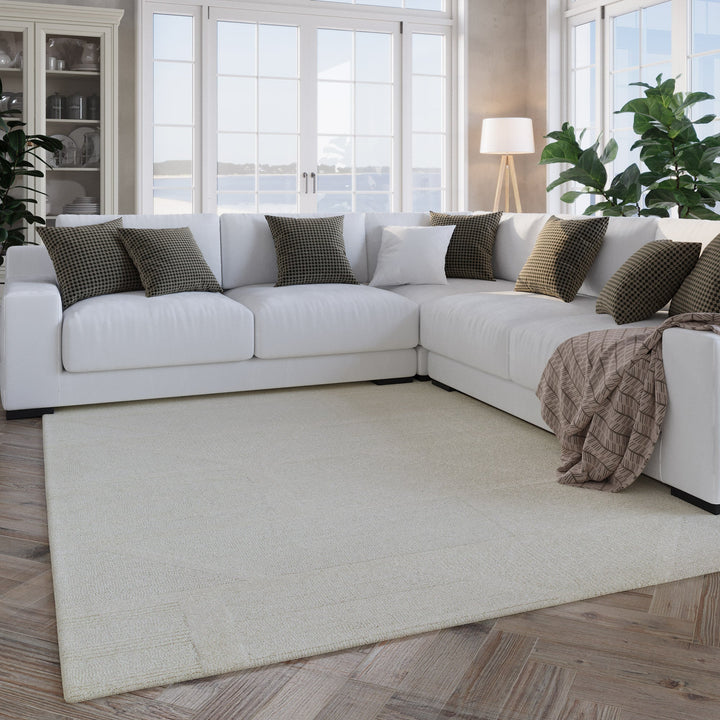 Kurzflor Teppich Creme Weiß aus Schurwolle "Hamptons FIFTEEN" WECONhome