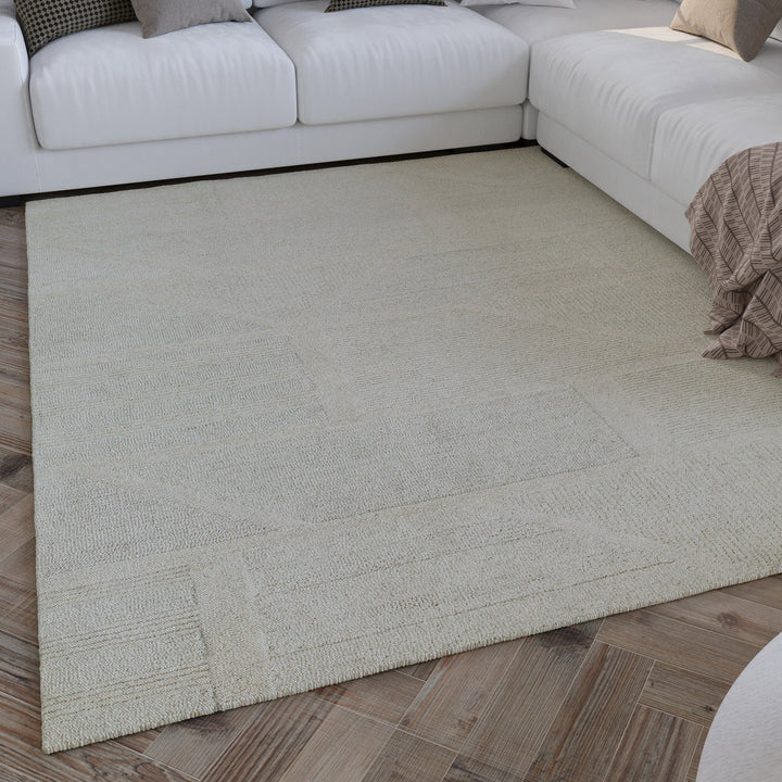 Kurzflor Teppich Creme Weiß aus Schurwolle "Hamptons FIFTEEN" WECONhome