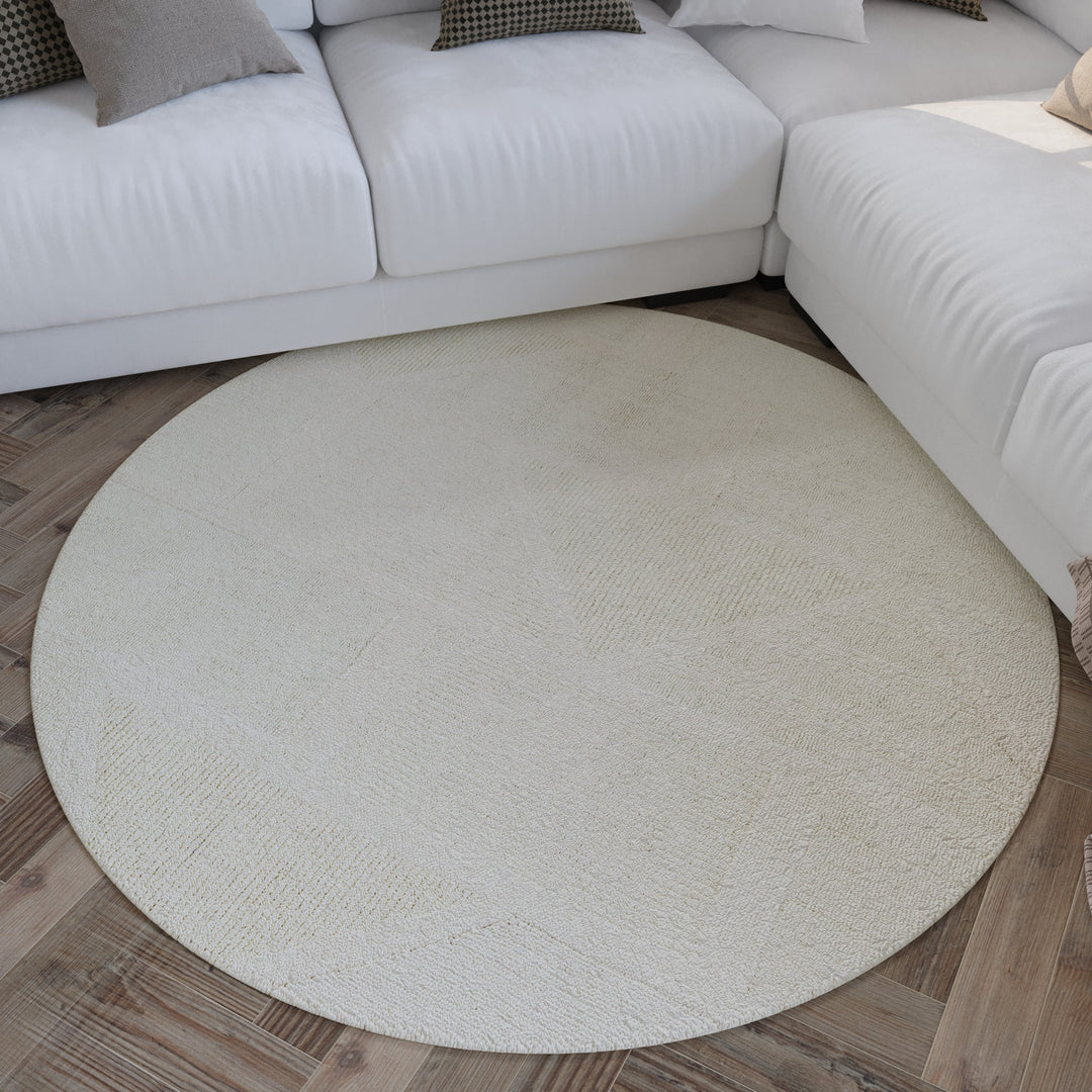 Kurzflor Teppich Rund Creme Weiß aus Schurwolle "Hamptons FIFTEEN" WECONhome