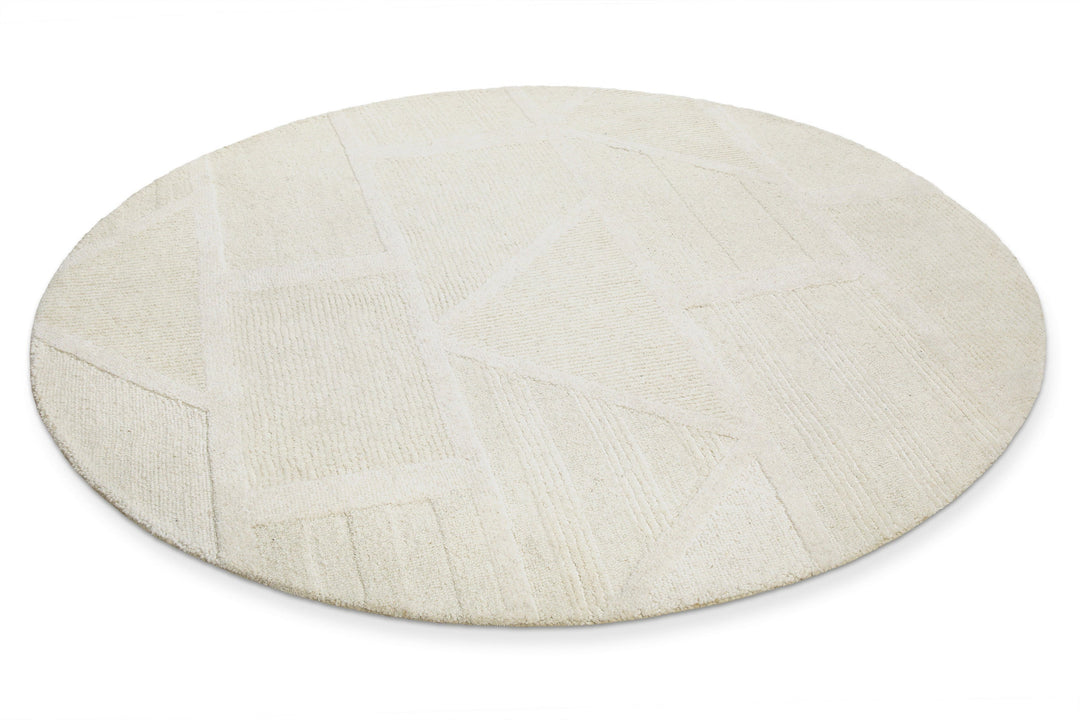 Kurzflor Teppich Rund Creme Weiß aus Schurwolle "Hamptons FIFTEEN" WECONhome