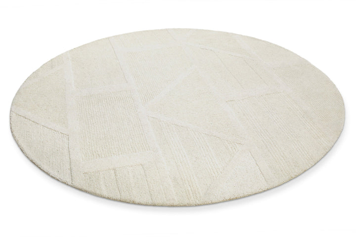 Kurzflor Teppich Rund Creme Weiß aus Schurwolle "Hamptons FIFTEEN" WECONhome