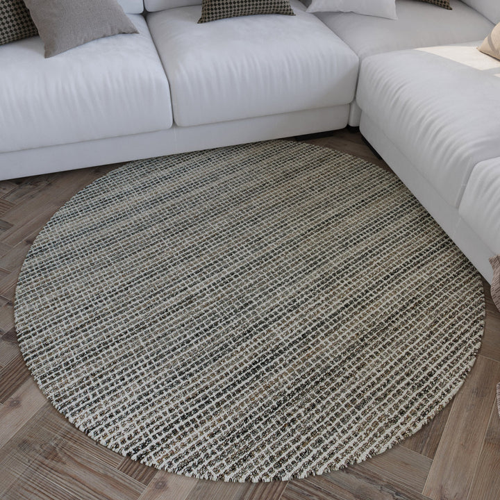 Kurzflor Teppich Rund Grau Braun meliert "Hamptons FOURTEEN" WECONhome