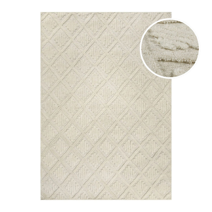 Freigestelltes rechteckiges Produktfoto von SEVENTEEN aus der Hamptons Kollektion von WECONhome mit Detailaufnahme der Materialstruktur in einer integrierten Lupe